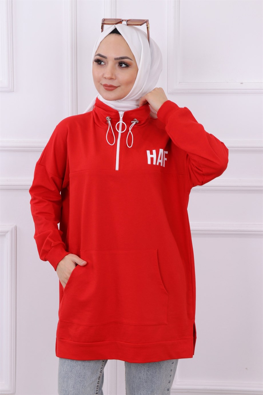 Önü Half Yazı Baskılı Sweat Kırmızı