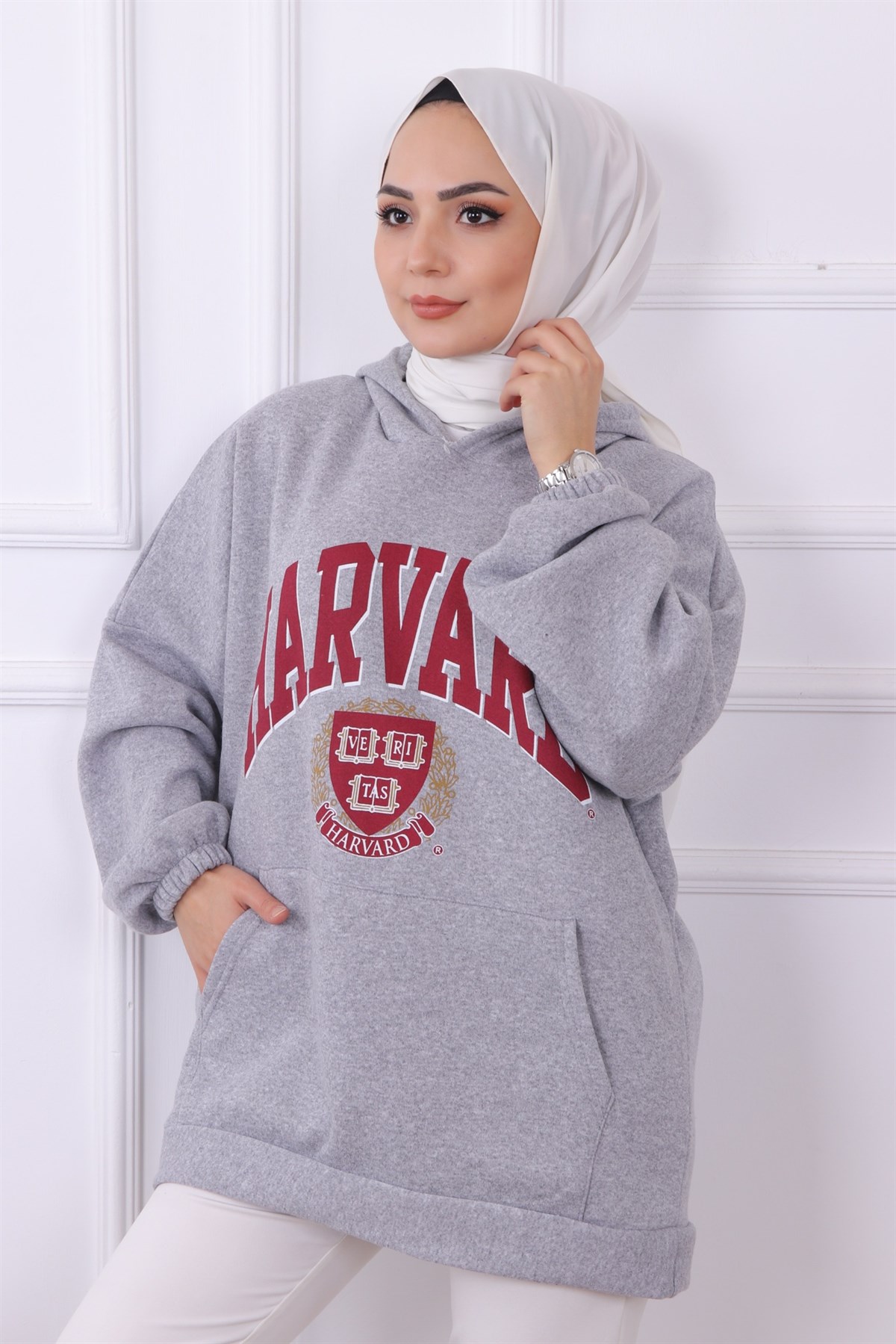 Önü Harvard Yazılı Üç İplik Tunik Gri