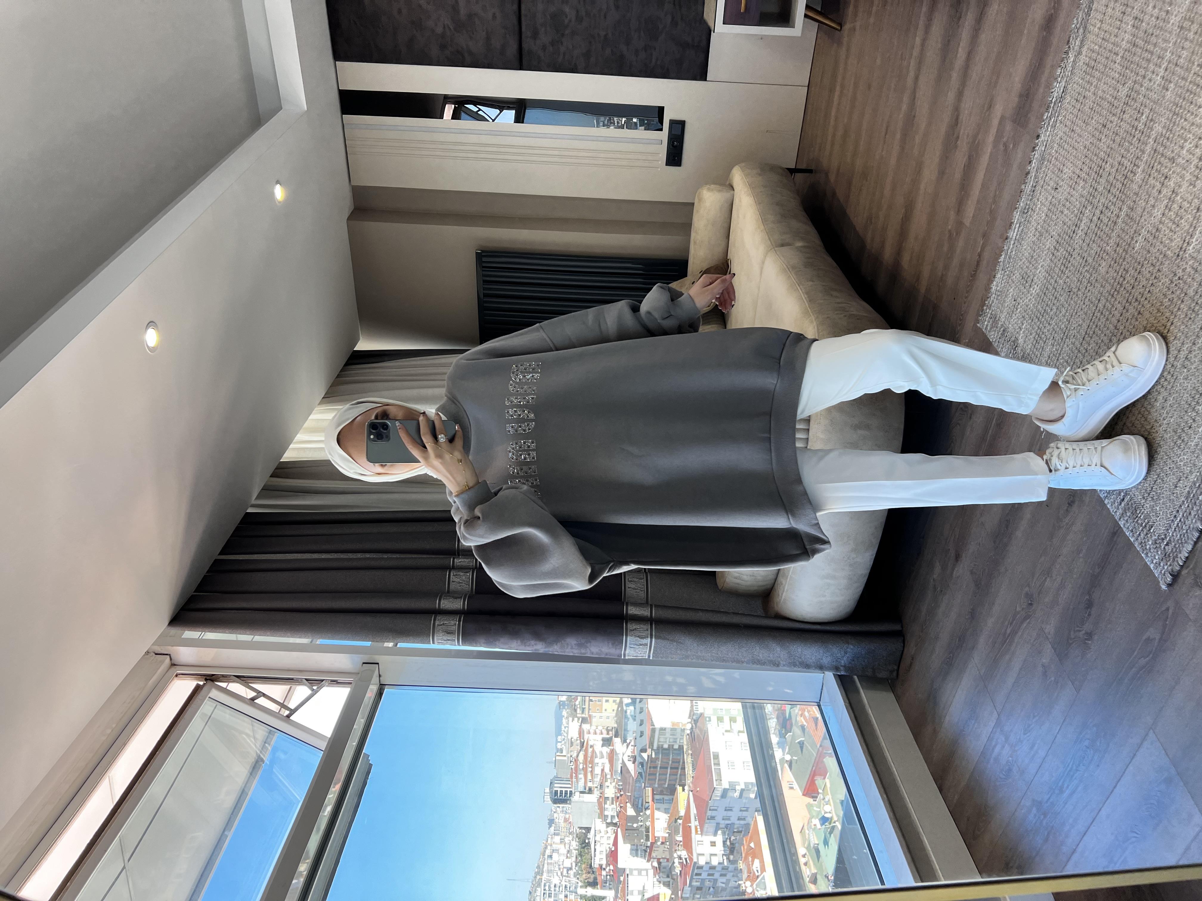 Önü Miu Miu Yazılı Sweat Gri 