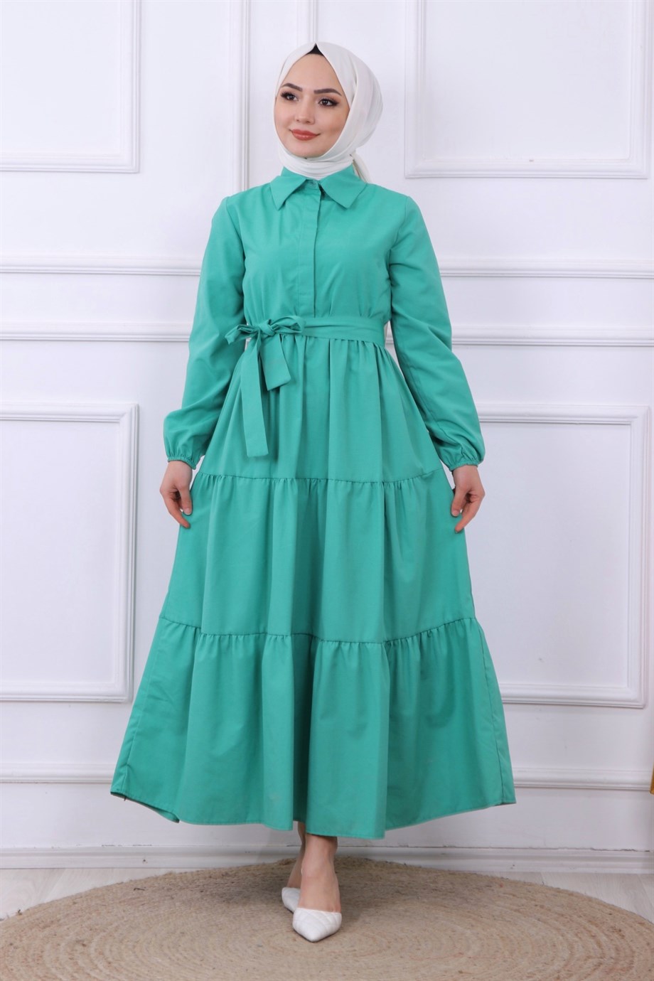 Önü Patlı Elbise Yeşil
