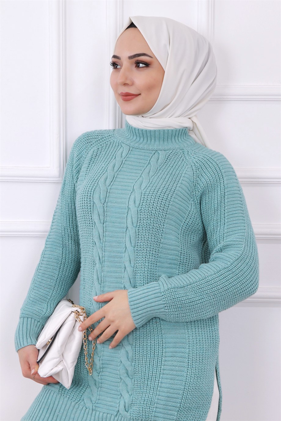 Önü Saç Örgülü Tunik 
