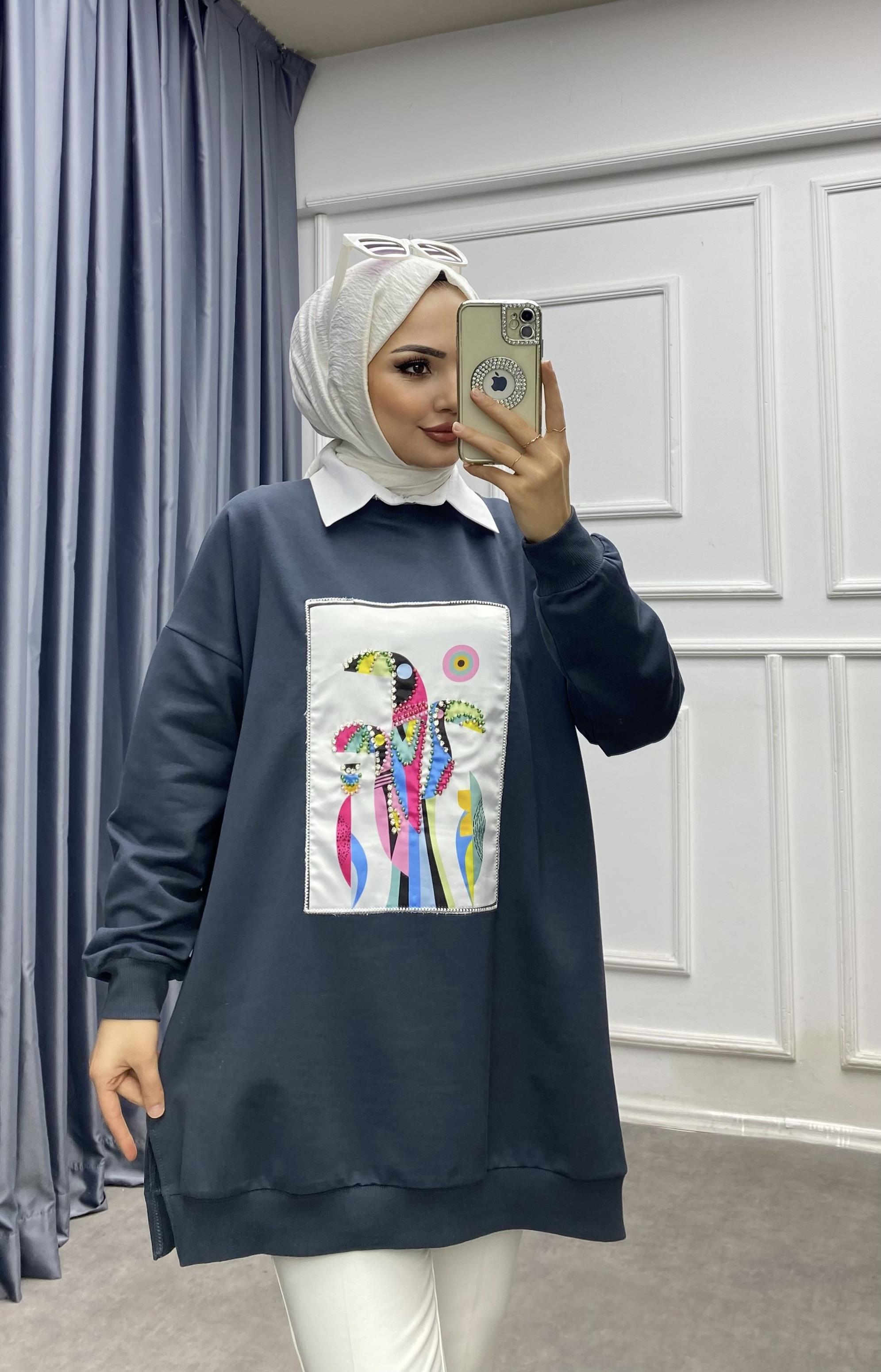 Önü Taşlı Sweat Antrasit