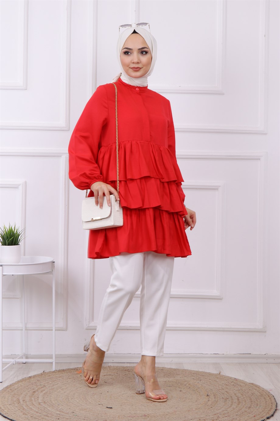 Önü Ve Arkası Kat Kat Tunik Kırmızı