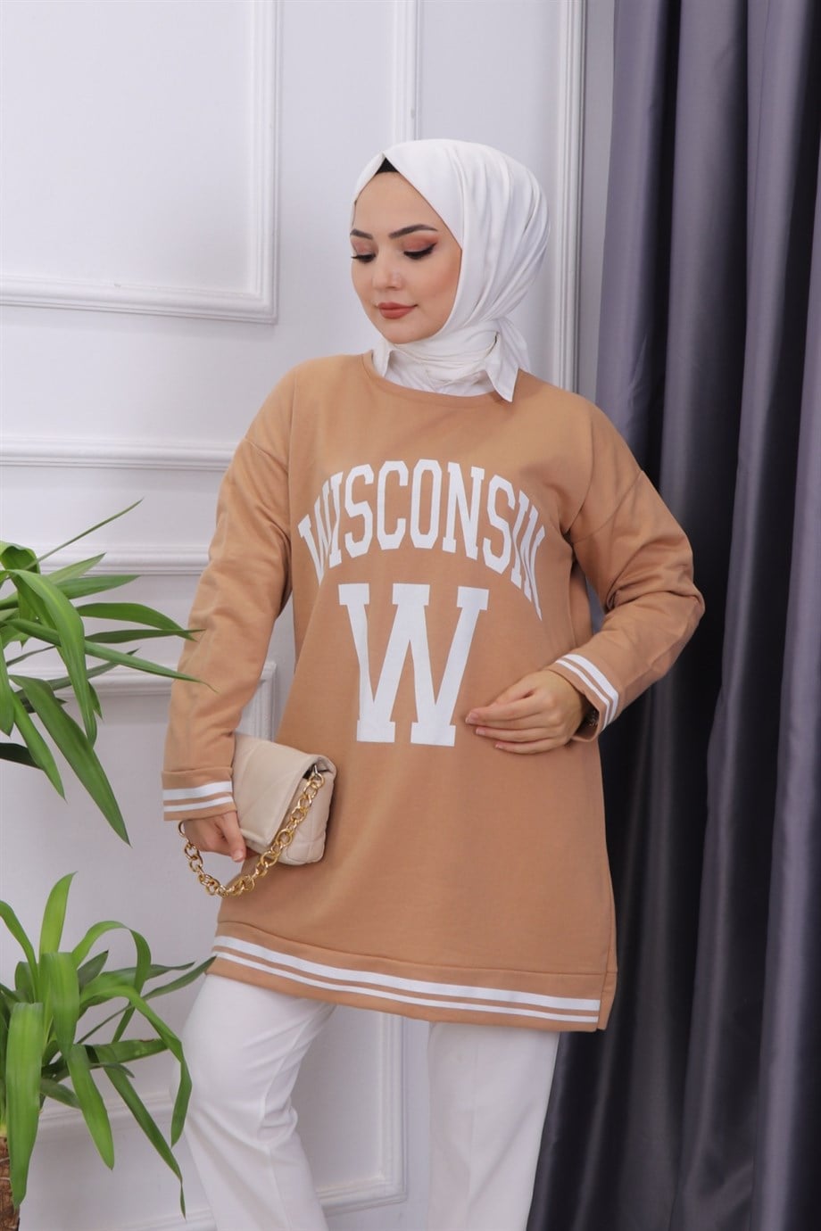 Önü Wısconsın Yazılı Sweat Camel