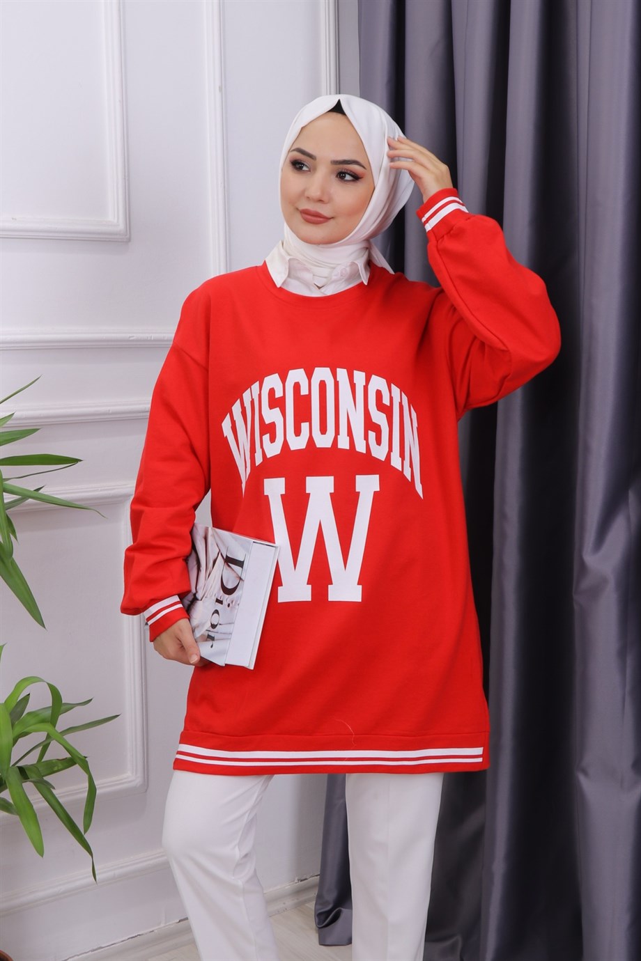 Önü Wısconsın Yazılı Sweat Kırmızı