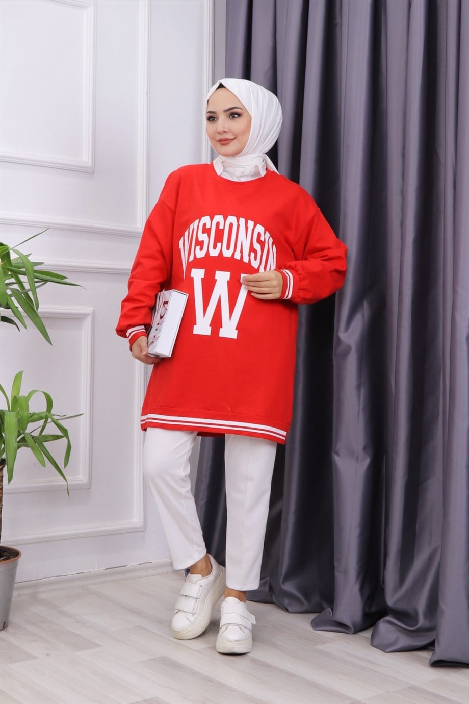 Önü Wısconsın Yazılı Sweat Kırmızı