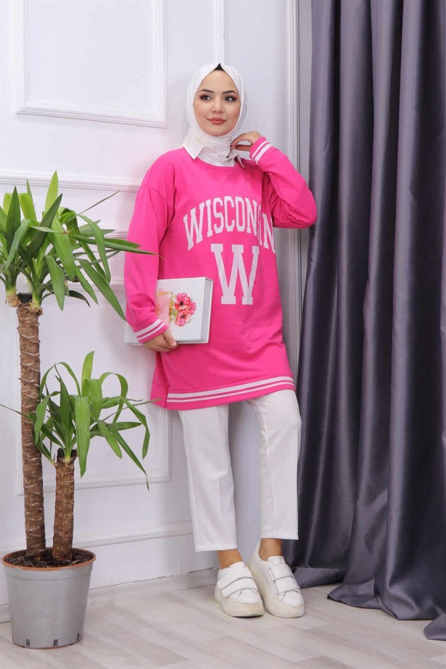 Önü Wısconsın Yazılı Sweat Pembe