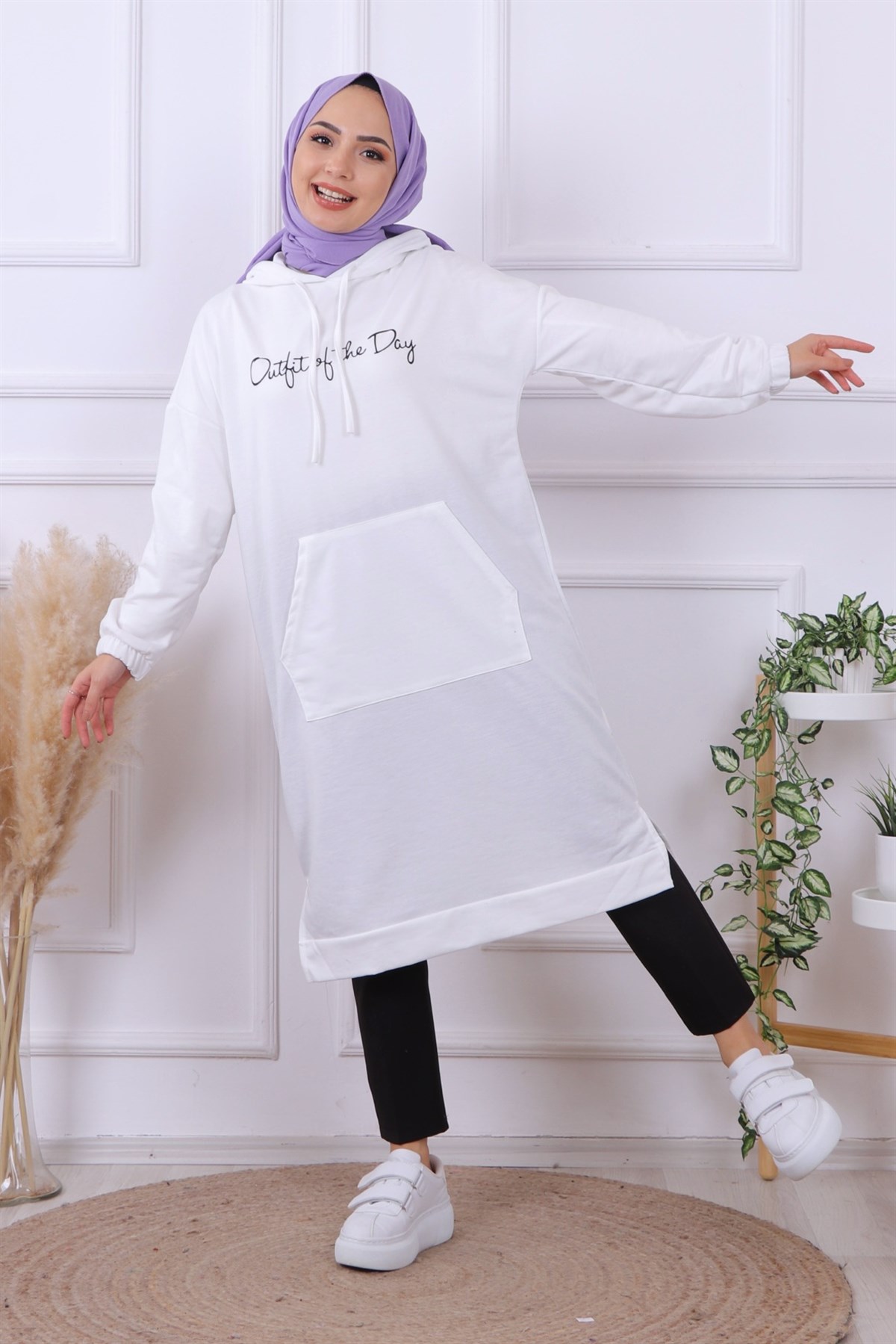 Önü Yazılı Sweat Beyaz
