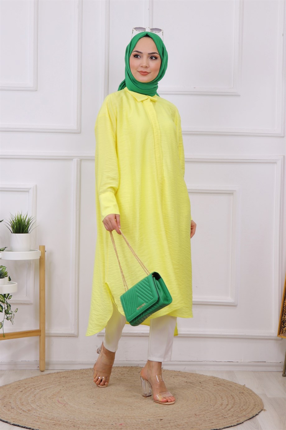 Oval Kesim Tunik Sarı