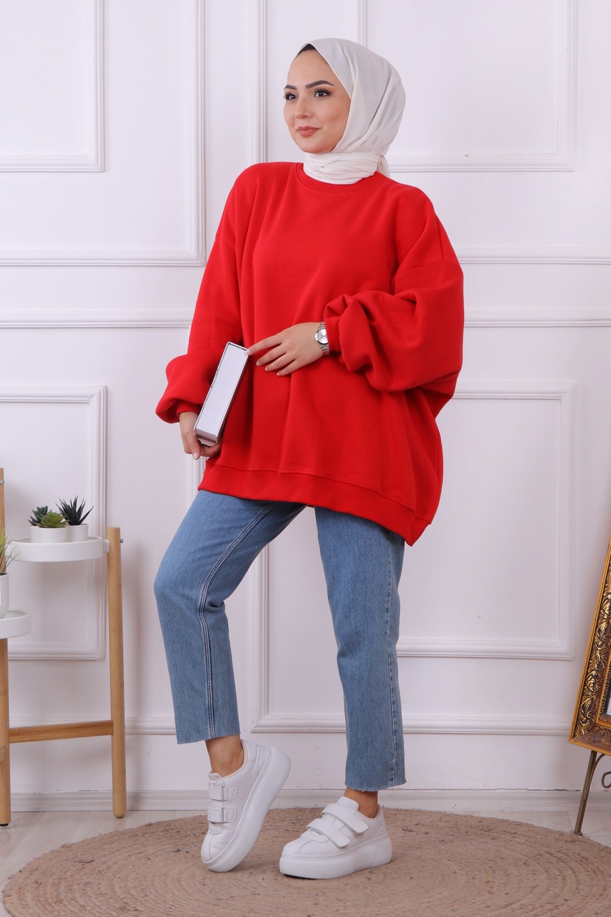 Oversize Balon Kol Tunik Kırmızı