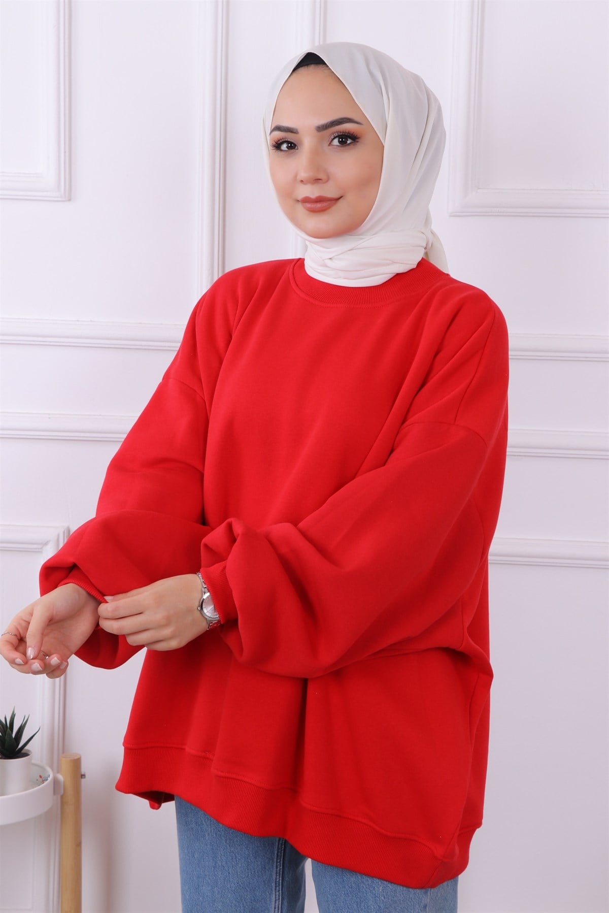 Oversize Balon Kol Tunik Kırmızı