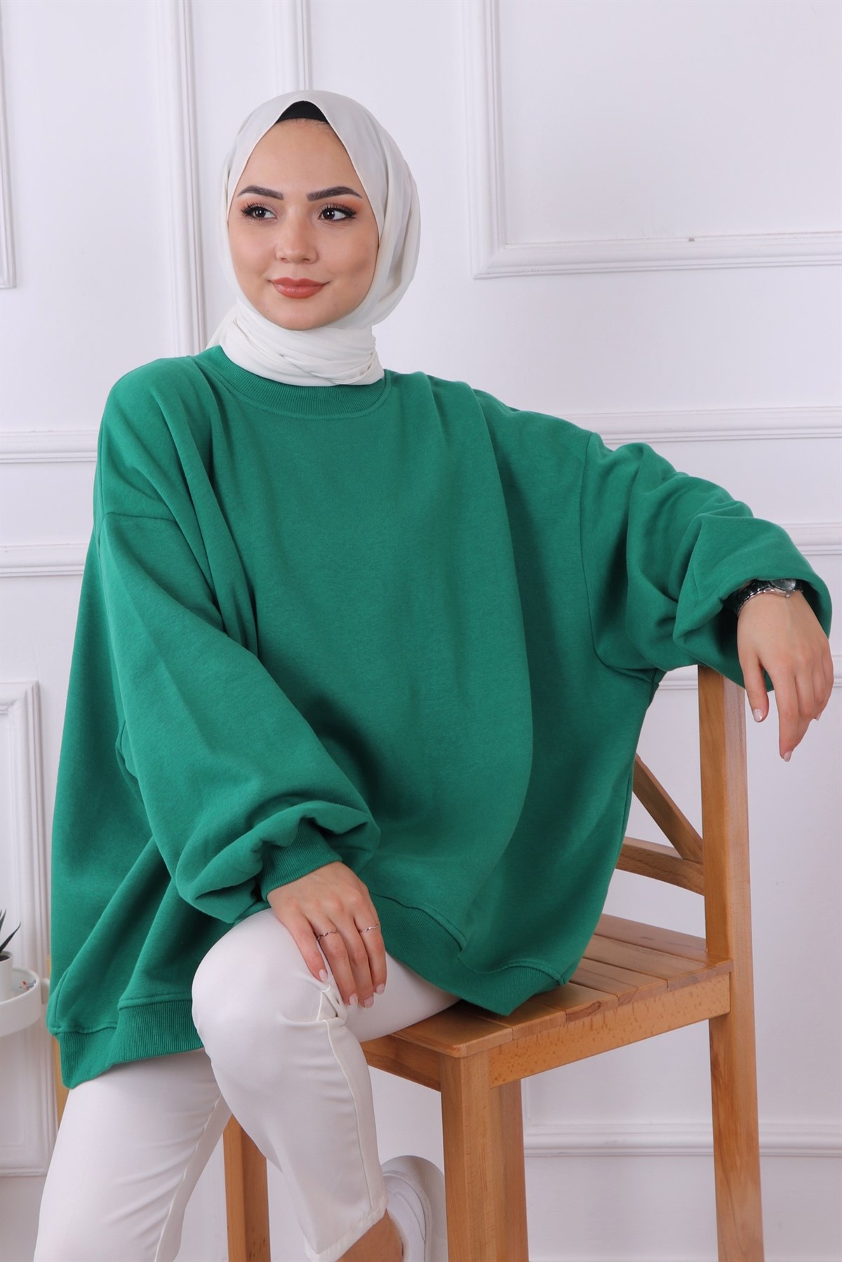 Oversize Balon Kol Tunik Yeşil