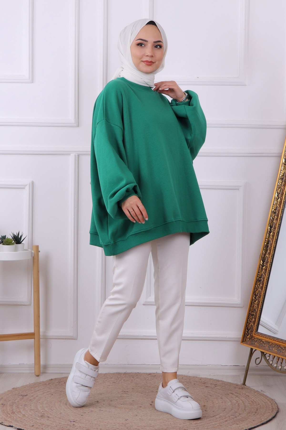 Oversize Balon Kol Tunik Yeşil