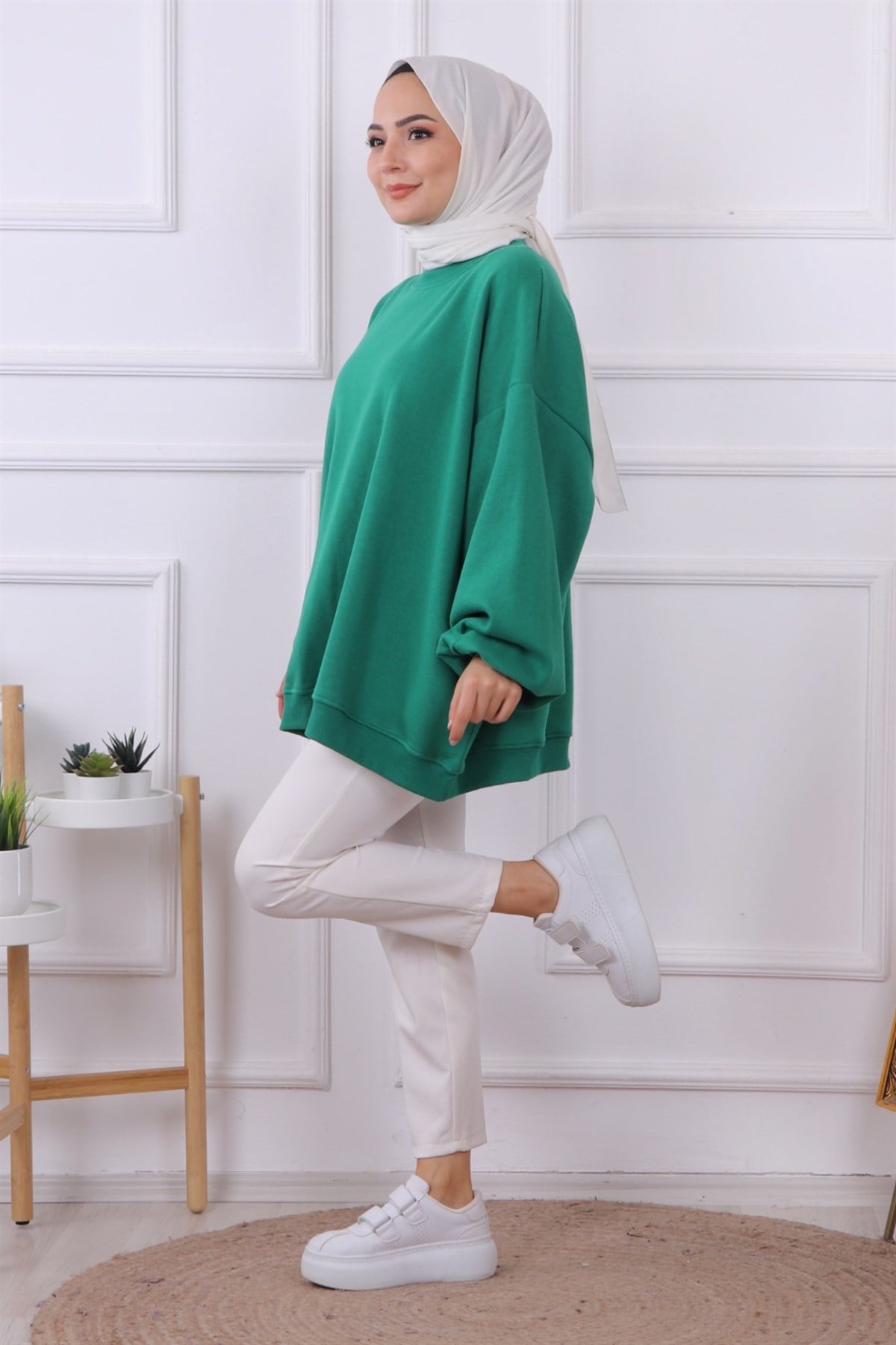 Oversize Balon Kol Tunik Yeşil