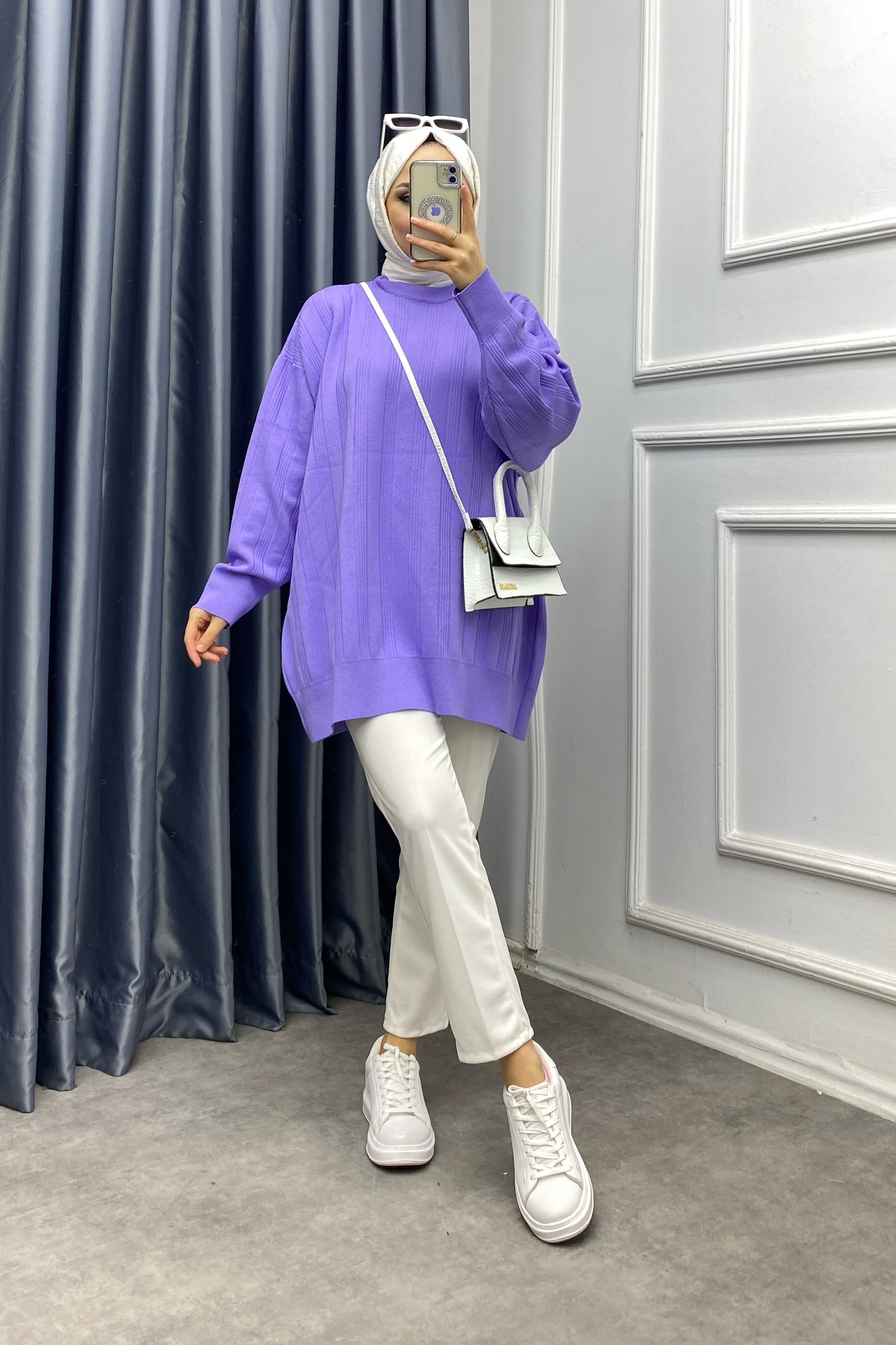 Oversize Lila Pamuklu Tunik