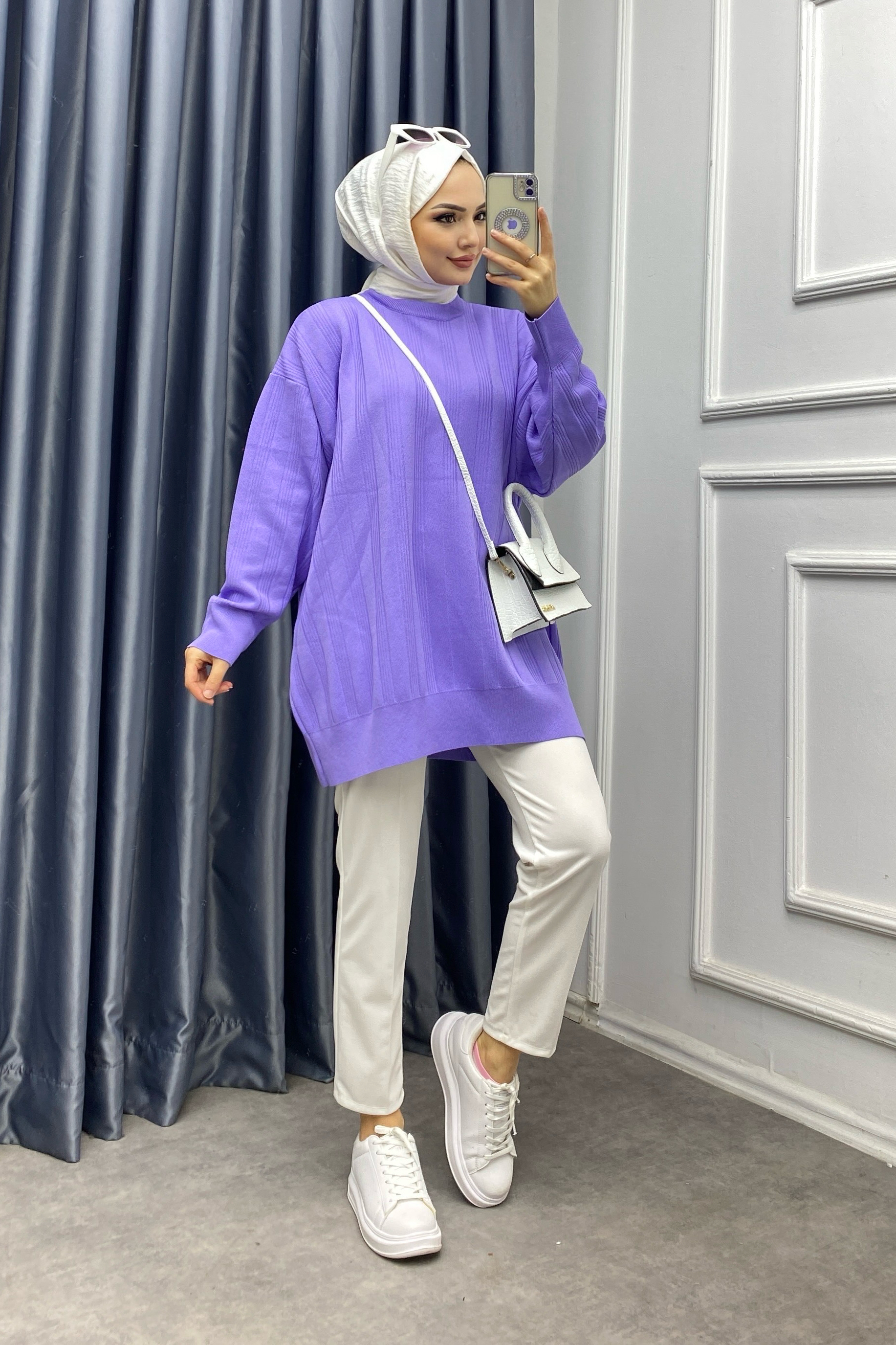 Oversize Lila Pamuklu Tunik