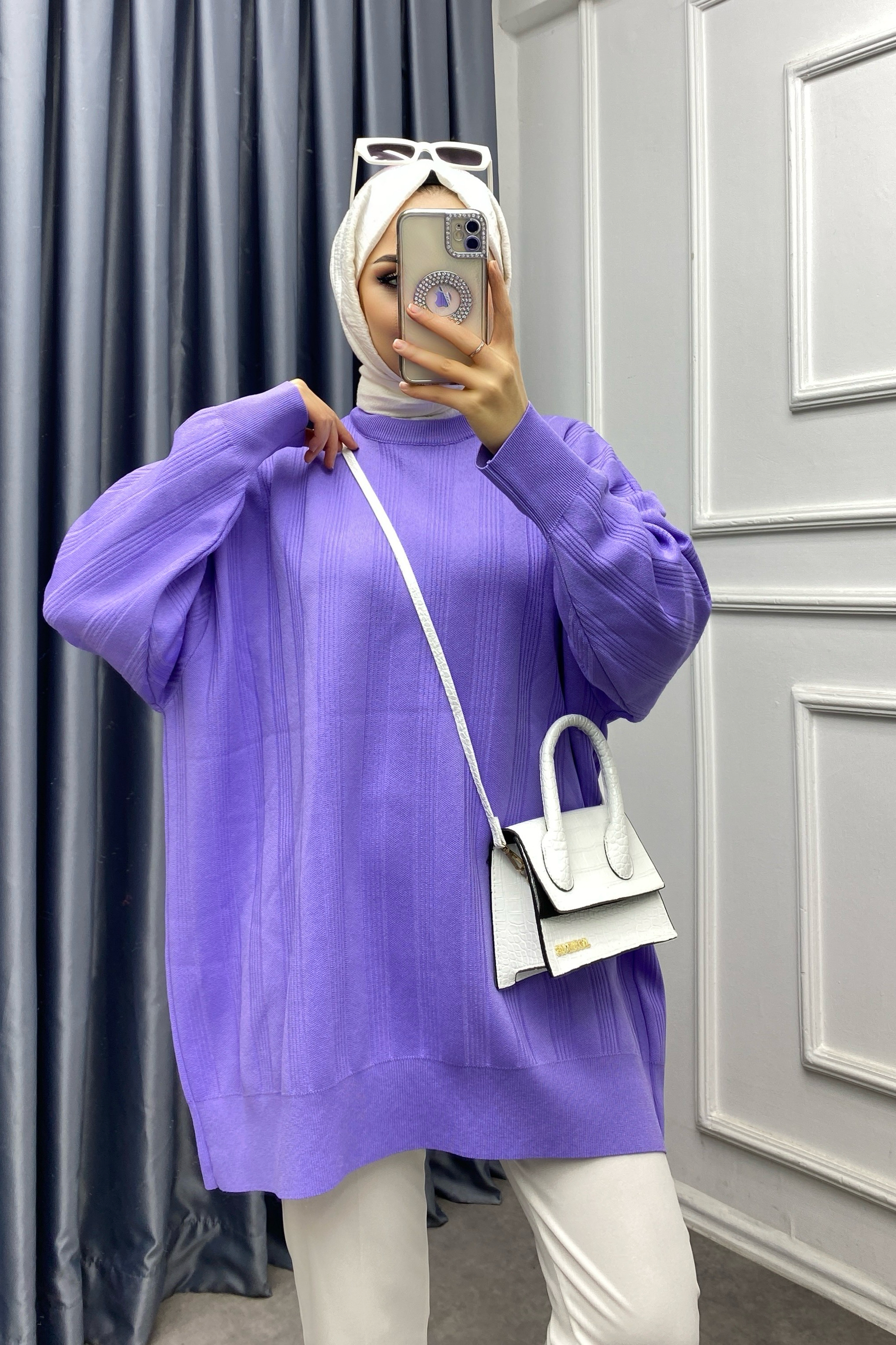 Oversize Lila Pamuklu Tunik