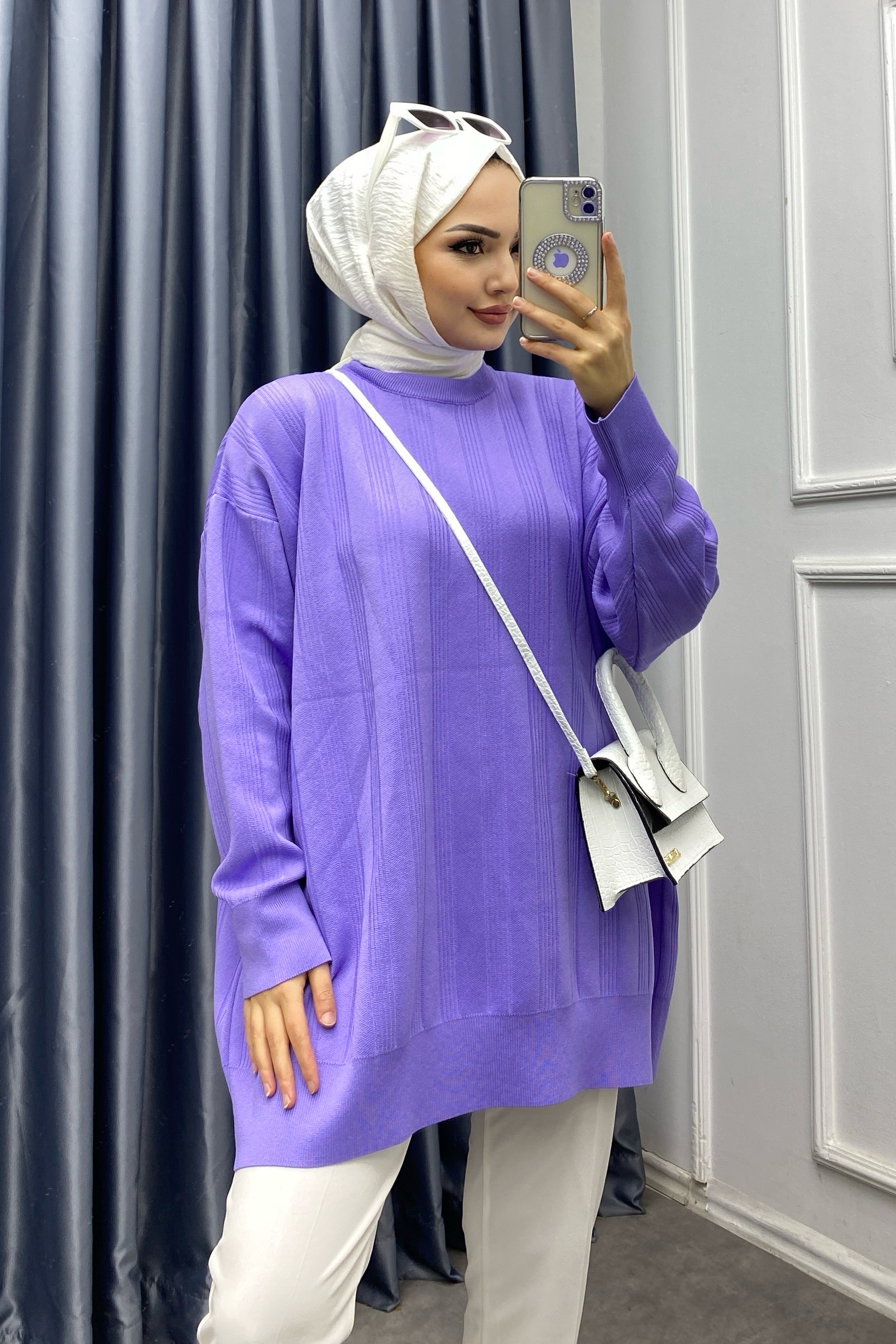 Oversize Lila Pamuklu Tunik