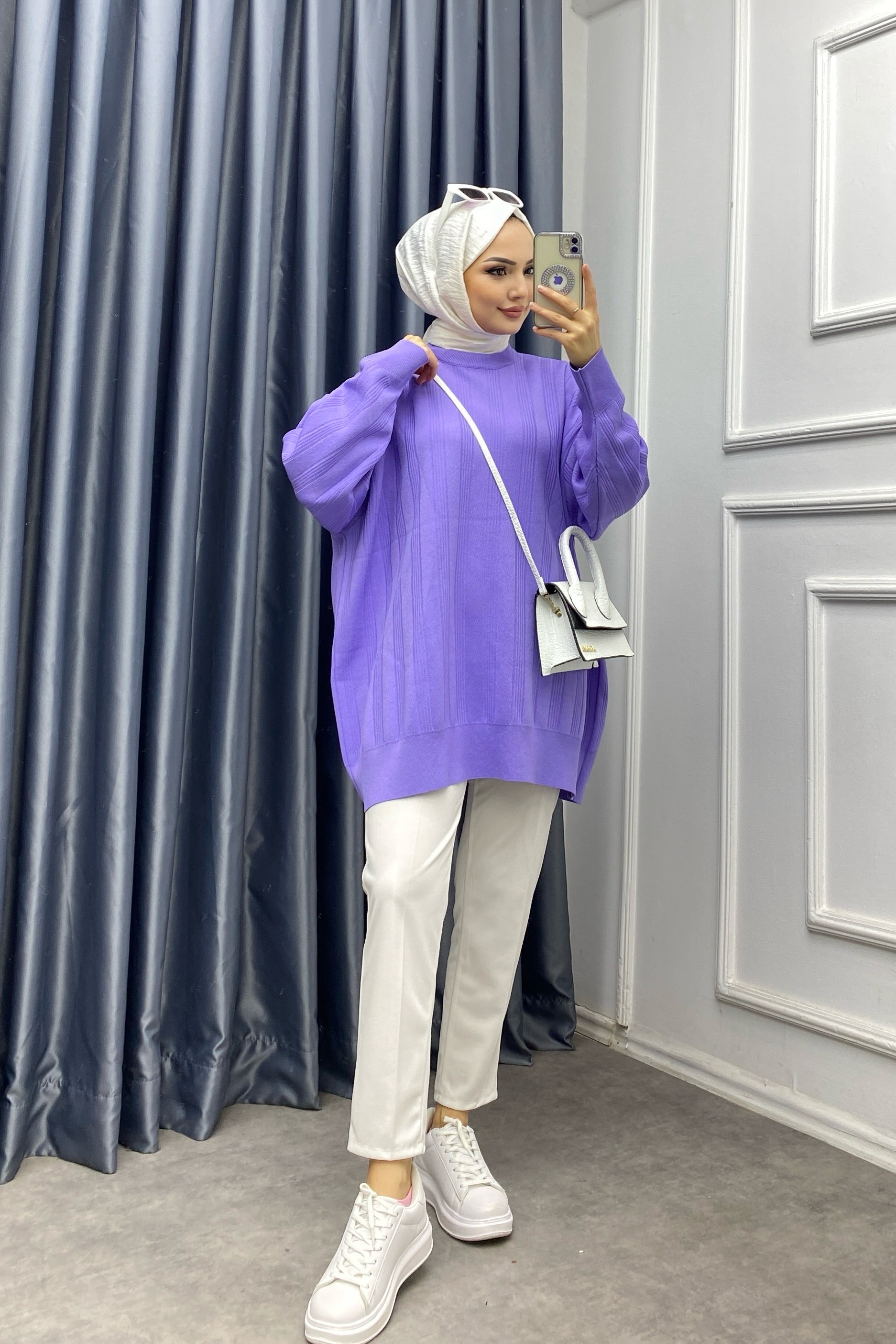 Oversize Lila Pamuklu Tunik