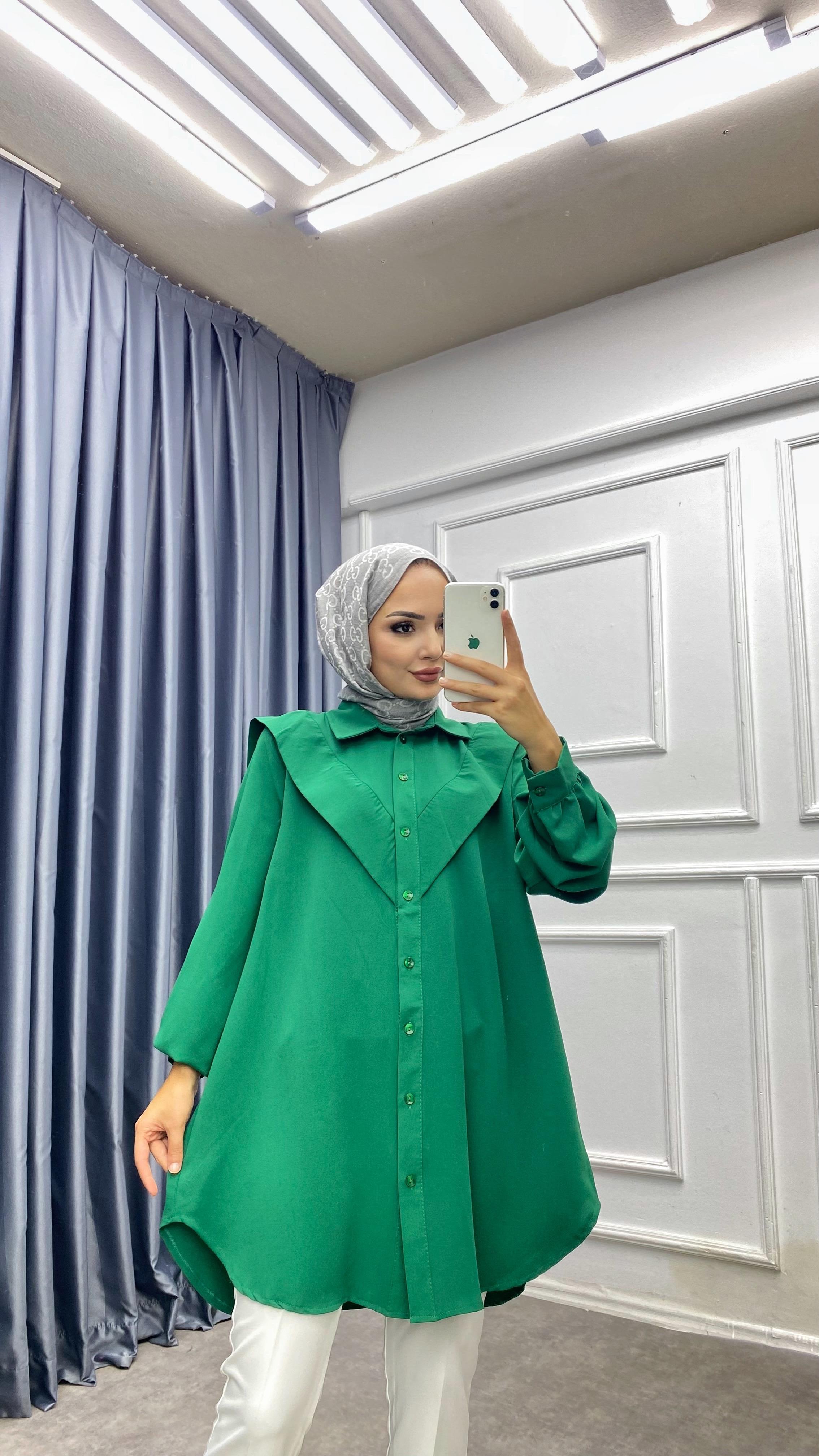 Pelerinli Tunik Zümrüt Yeşili