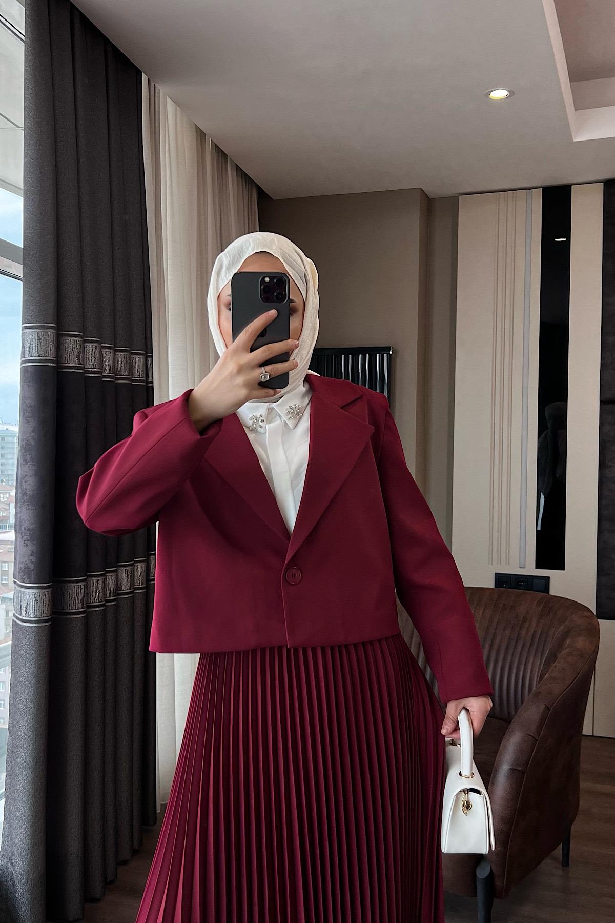 Piliseli Etekli Takım Bordo