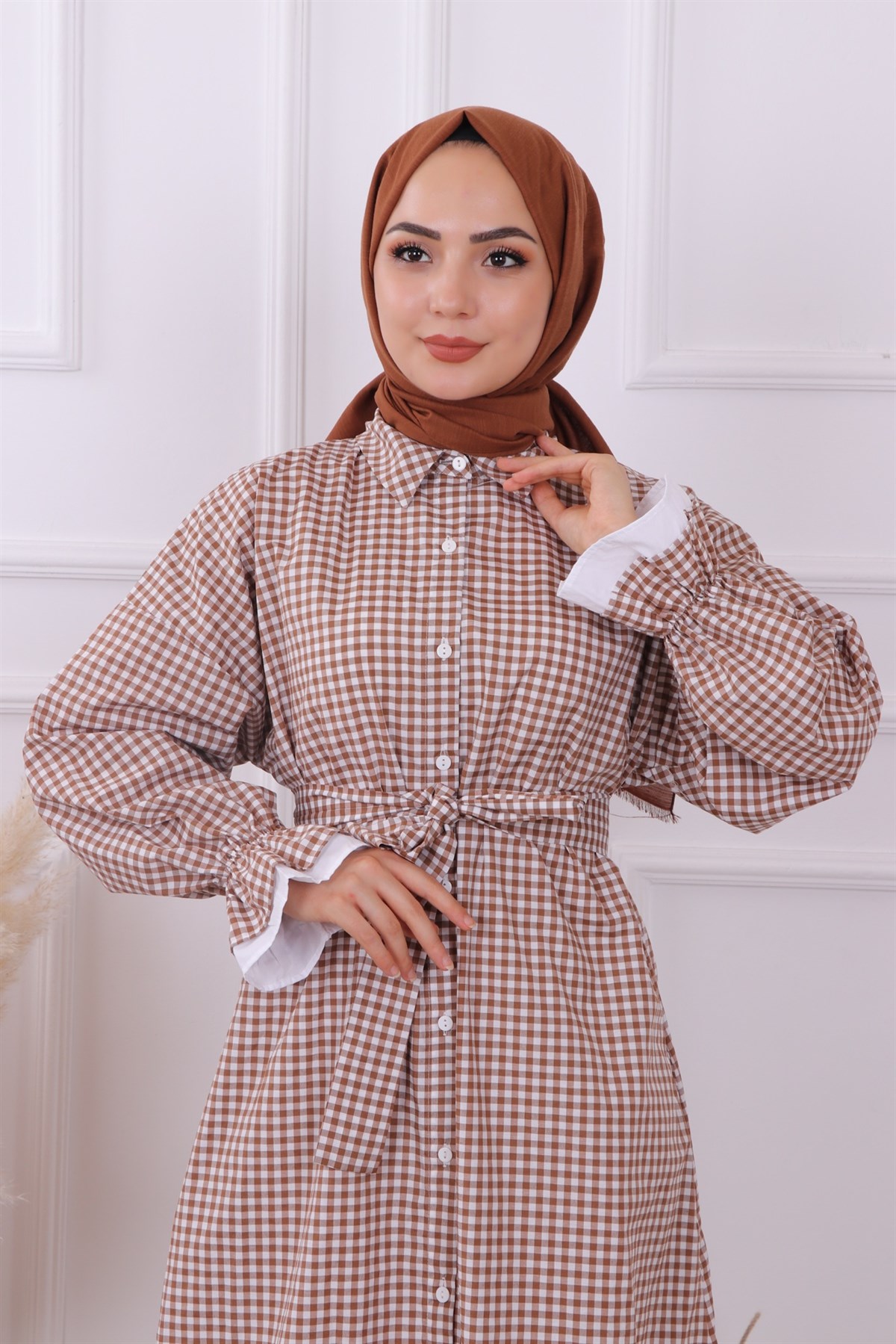 Pötikareli Elbise Kahve