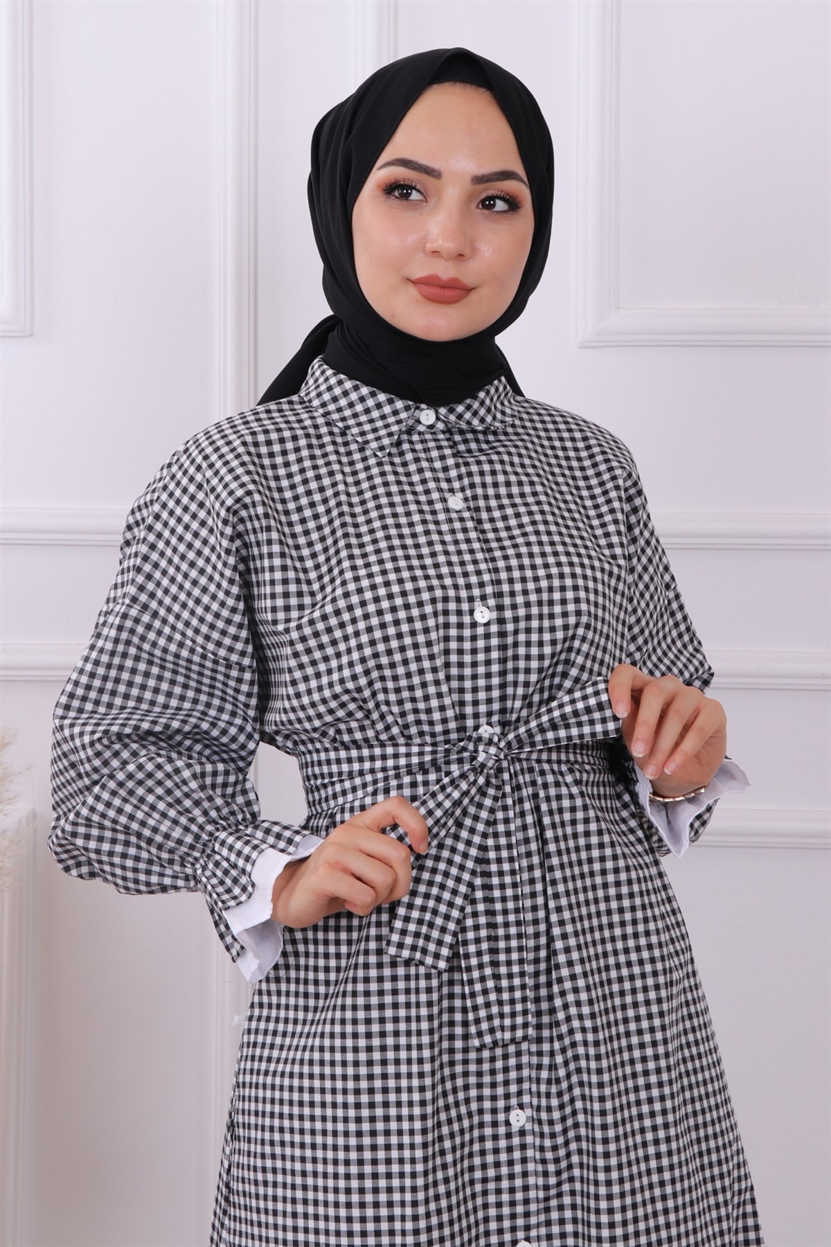 Pötikareli Elbise Siyah