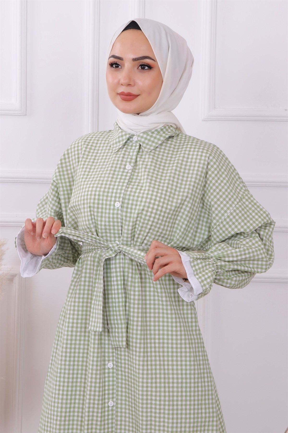 Pötikareli Elbise Yeşil