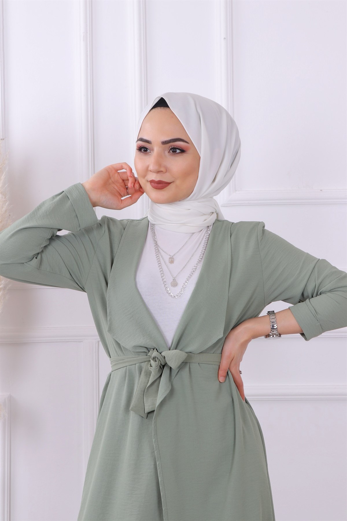 Şal Yaka Bağcıklı Kap-Yeşil