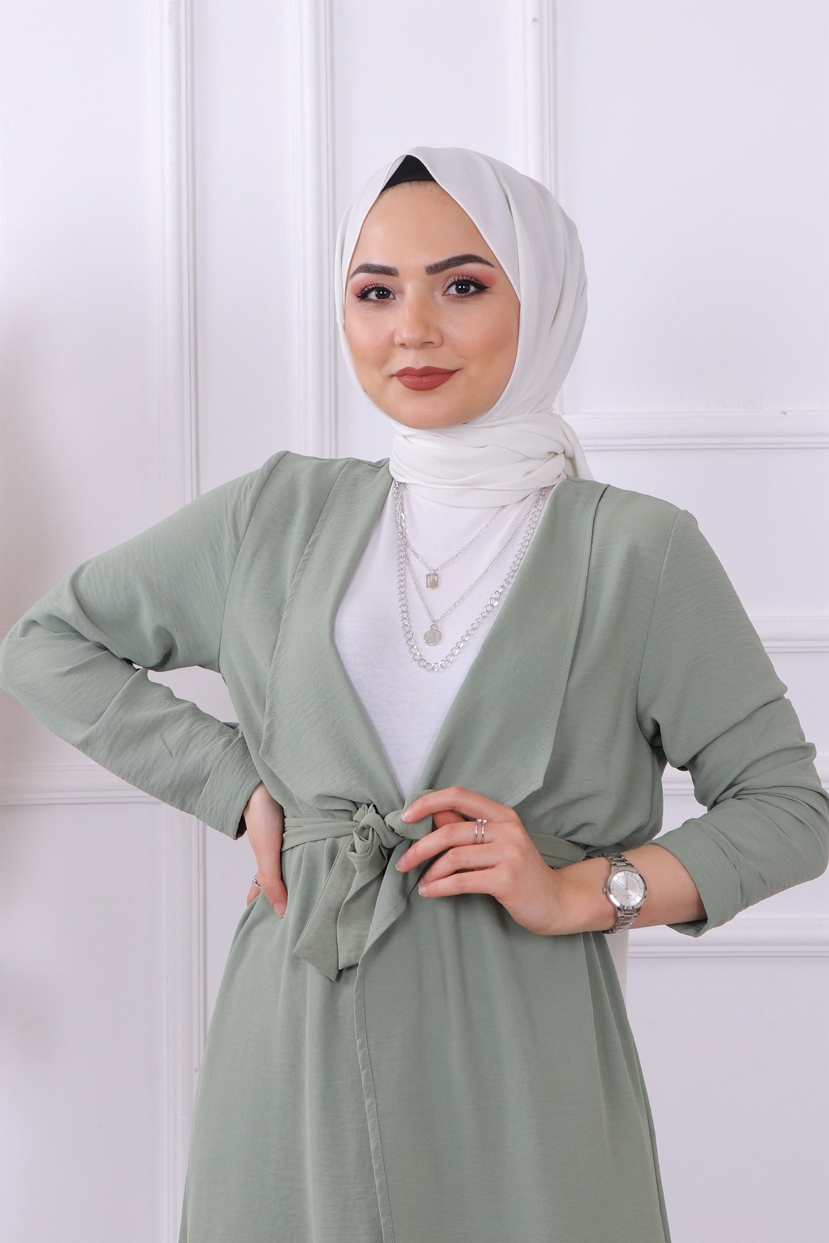 Şal Yaka Bağcıklı Kap-Yeşil