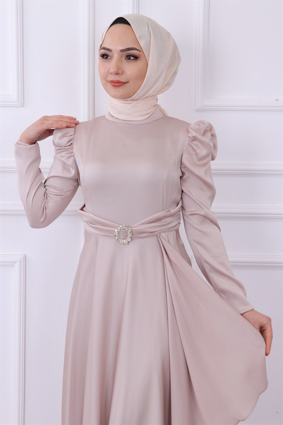 Saten Abiye Toz Pembe