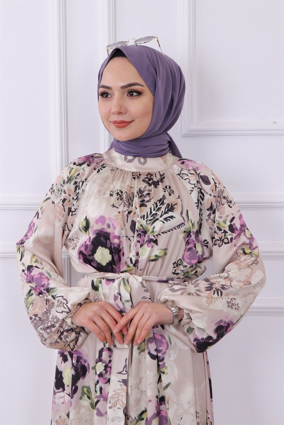 Saten Çiçekli Elbise