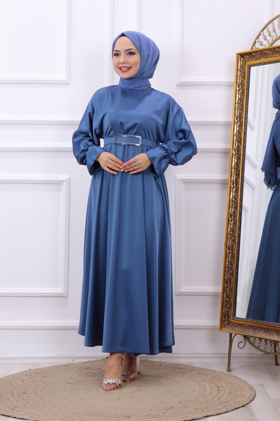 Saten Elbise İndigo