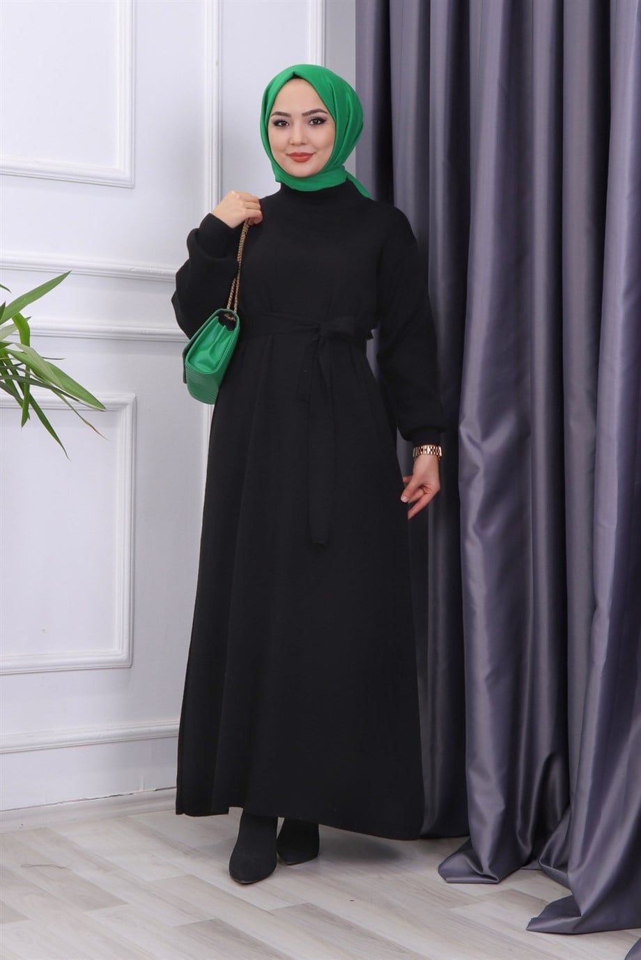 Triko Elbise Siyah