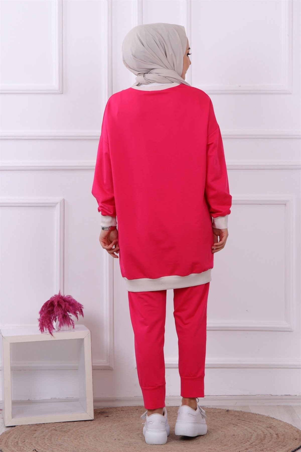 Tuniği Ve Pantolonu Fermuar Detaylı Takım Pembe