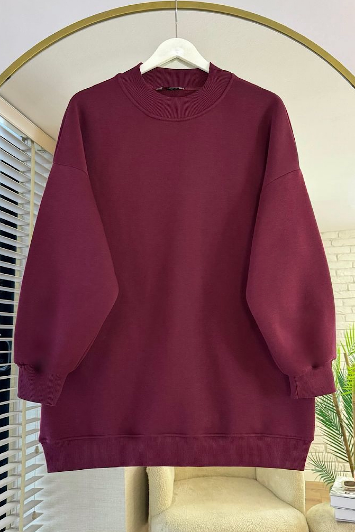 Üç iplik balon kol tunik Bordo
