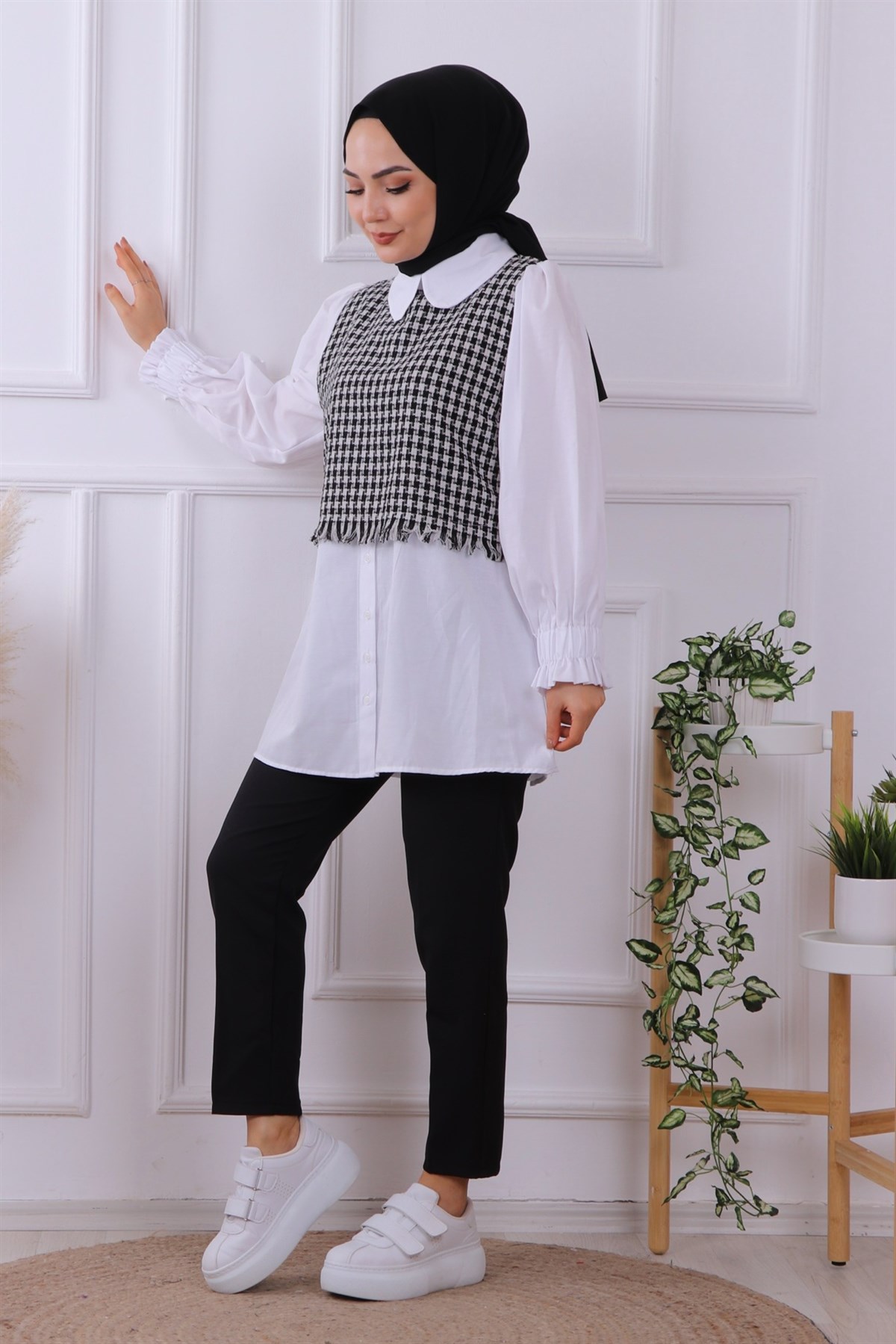 Üstü Ekose Desen Altı Gömlek Tunik-