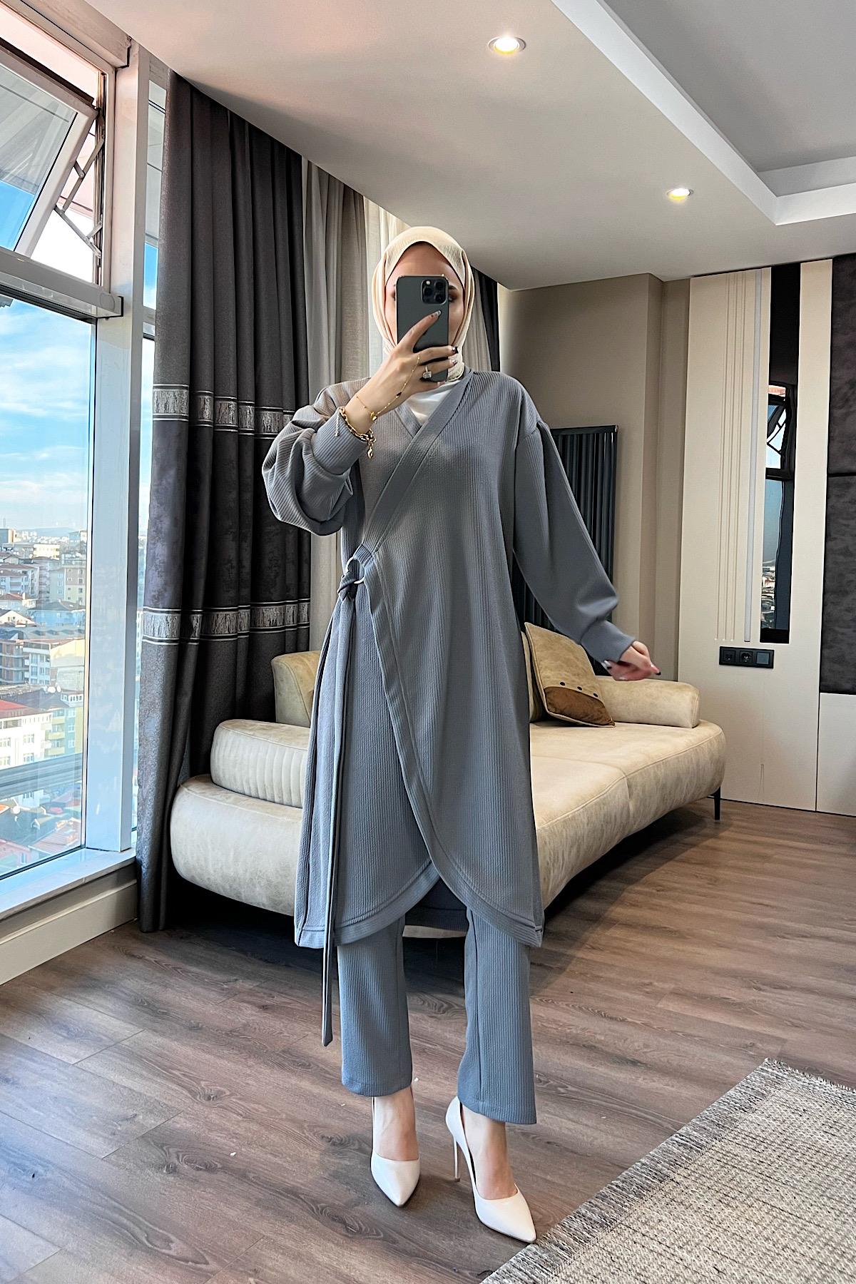 Yandan Bağlamalı Takım Gri