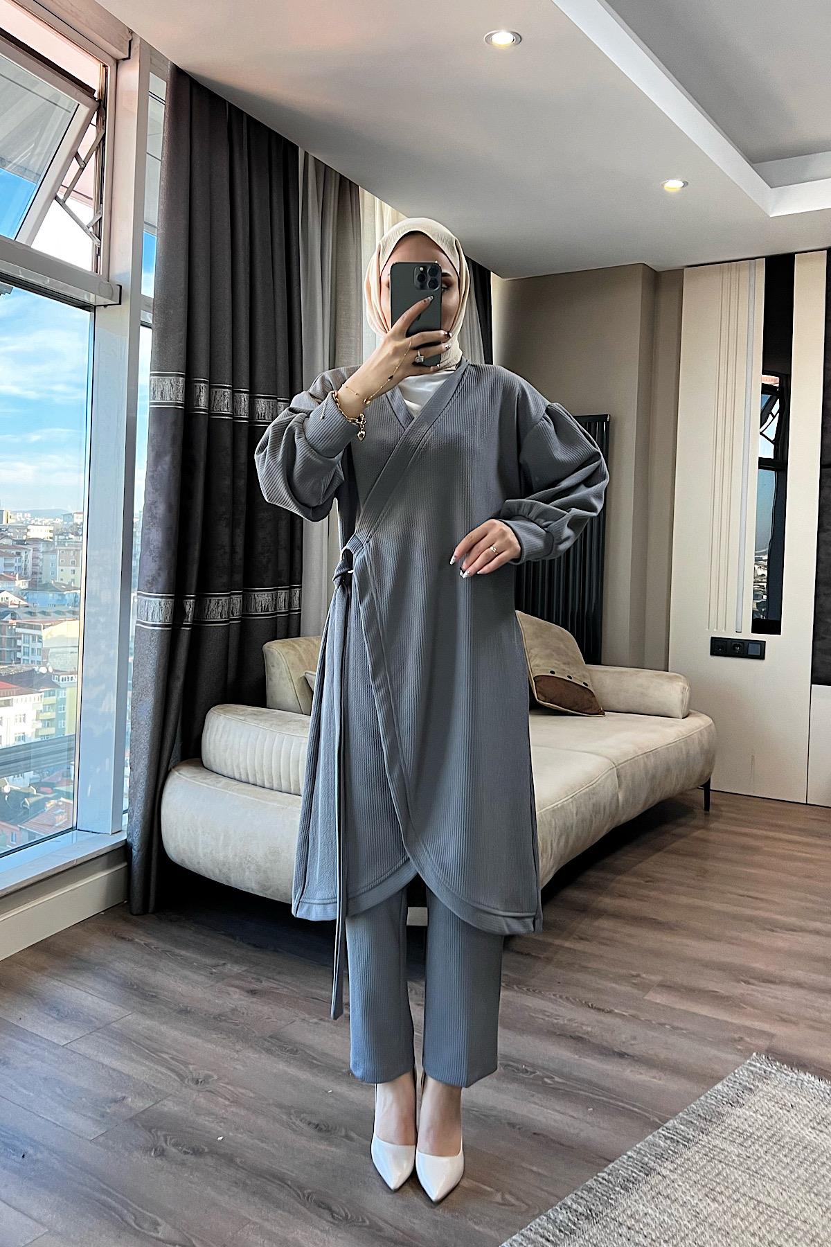 Yandan Bağlamalı Takım Gri