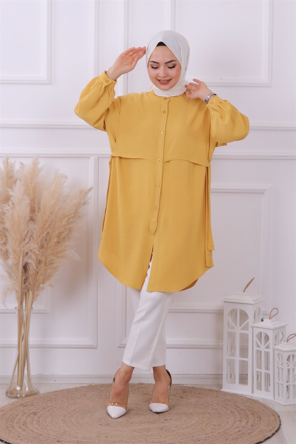 Yanları Bağcıklı Tunik Sarı