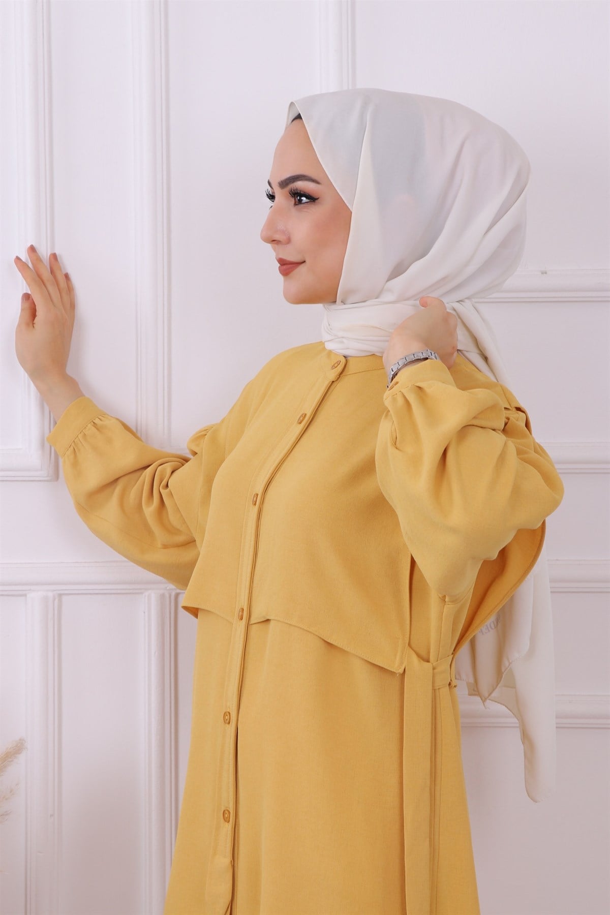 Yanları Bağcıklı Tunik Sarı