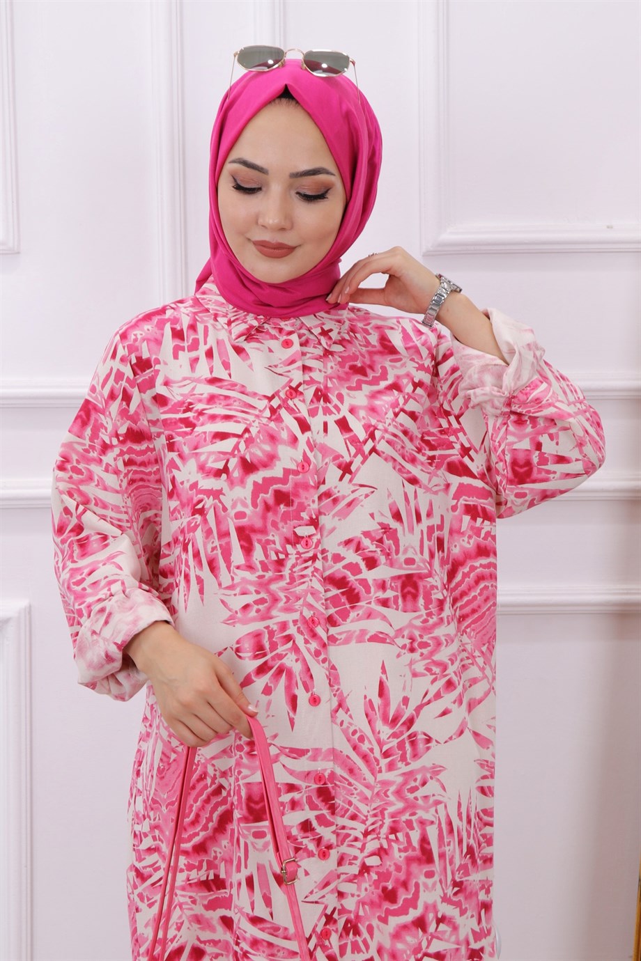 Yaprak Desen Tunik Pembe