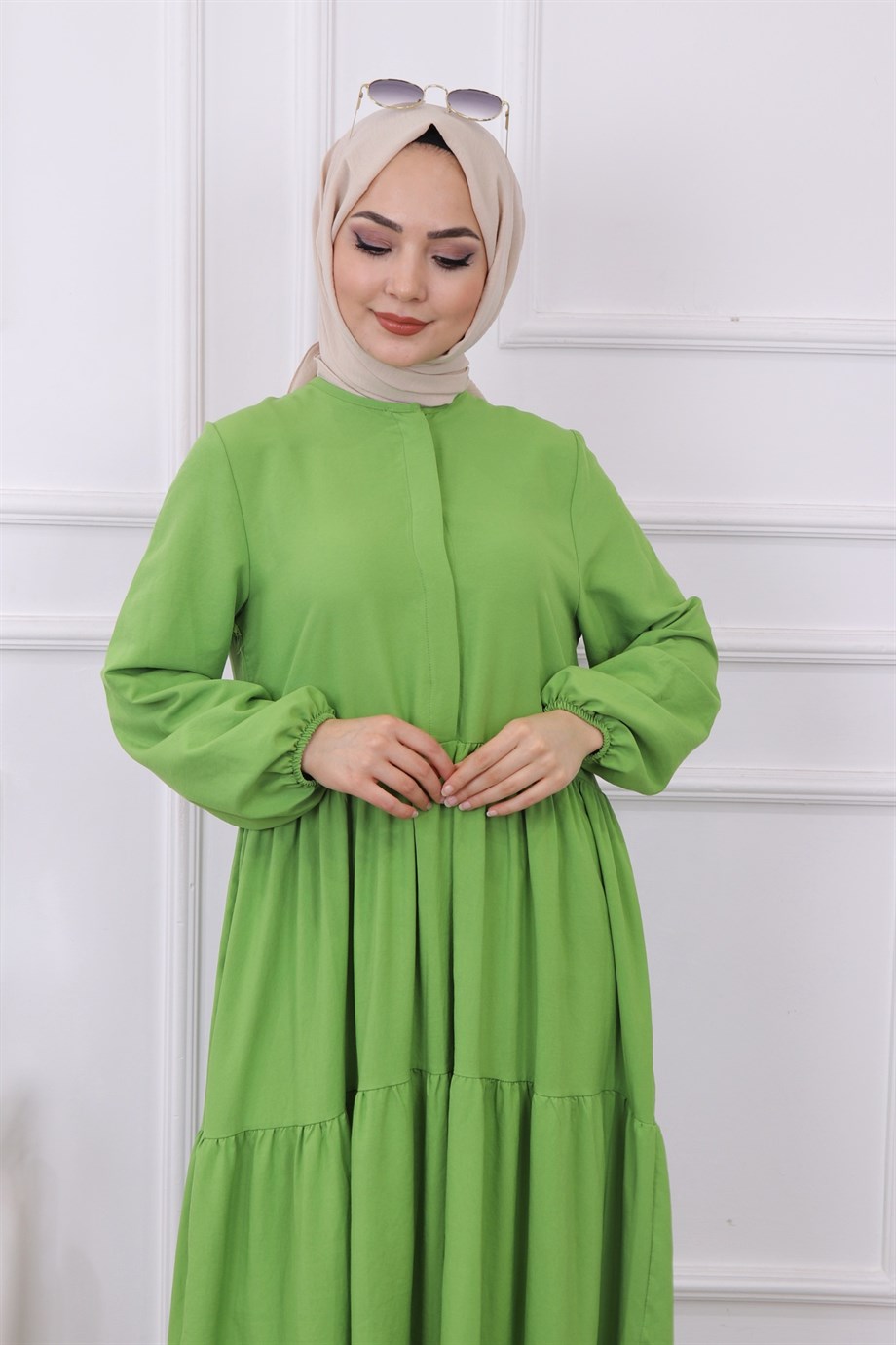Yarı Pat Detaylı Elbise Yeşil