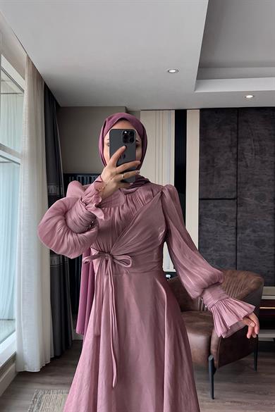 Önü Bağlamalı Elbise Gül Kurusu