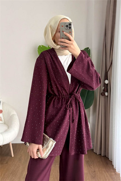Taşlı İkili Oysho Takım Bordo