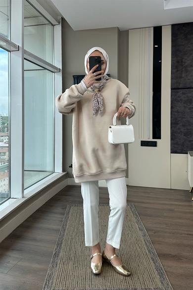 Fular Detaylı Üç iplik sweat Bej