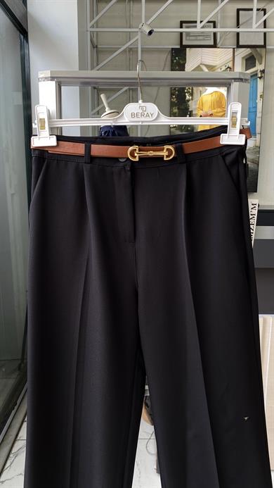 Kemerli Bol Paça Pantolon Siyah