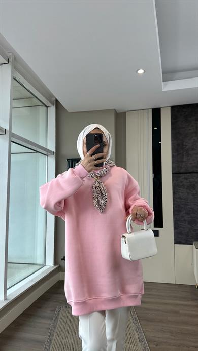 Fular Detaylı Üç iplik sweat Pembe