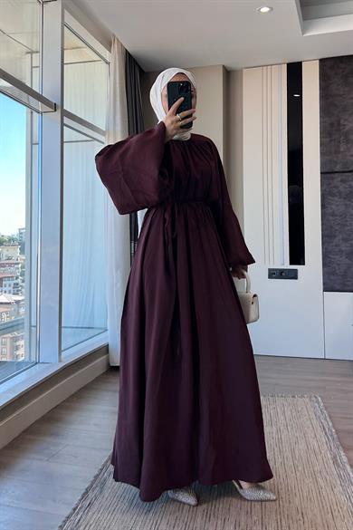 Balon Kol Elbise Bordo