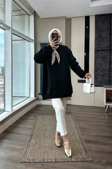 Fular Detaylı Üç iplik sweat Siyah